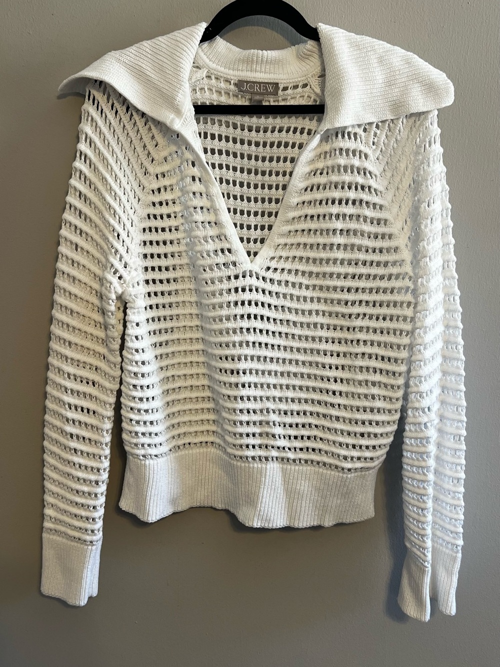 J.Crew Open Weave Crochet Sailor-Collar Sweater in White Women’s Medium